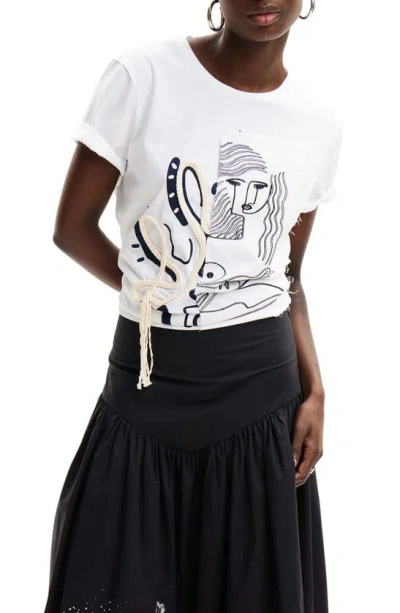 Desigual Tristan Embellished Cotton Graphic T-shirt In White