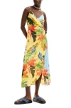 DESIGUAL TROPICAL LEAVES COVER-UP WRAP SUNDRESS
