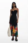 Desigual Beaded Mixed Media Maxi Cover-up Sundress In Black