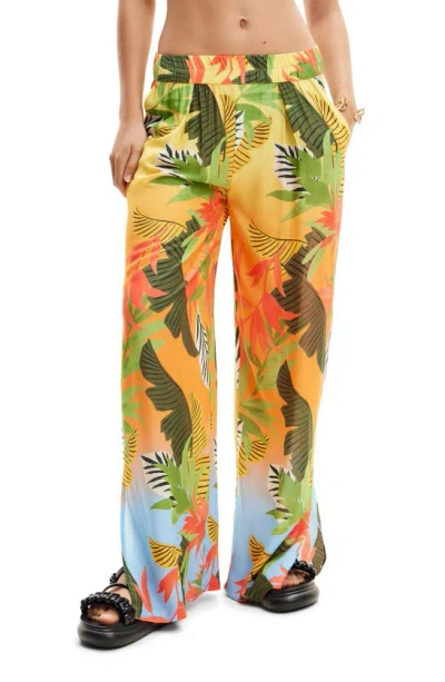 Desigual Tropical Print Cover-up Pants In Orange