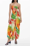 Desigual Tropical Print Halter Cover-up Jumpsuit