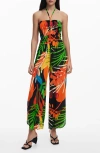 Desigual Tropical Print Halter Cover-up Jumpsuit In Black
