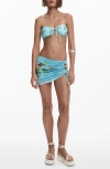 Desigual Tropical Print Ruched Cover-up Miniskirt In Light Turquoise