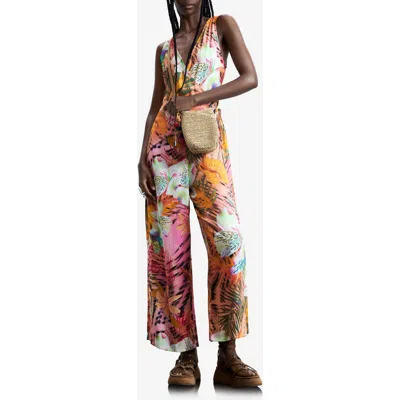 Desigual Tropical Print Wide Leg Jumpsuit In Pink
