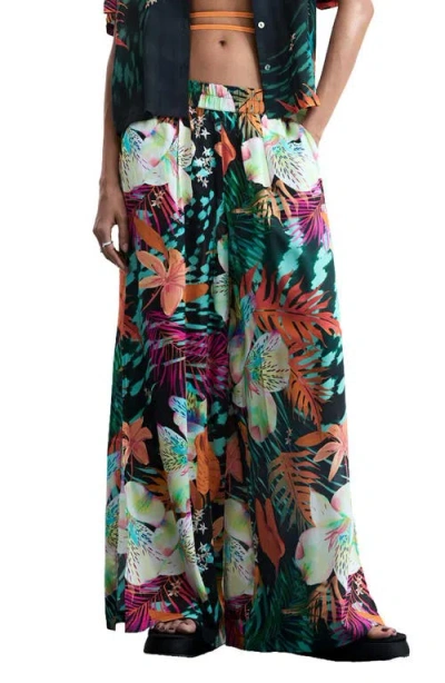 Desigual Tropical Print Wide Leg Trousers In Multi