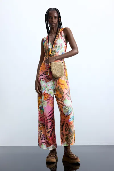 Desigual Tropical Wrap Jumpsuit In Multi