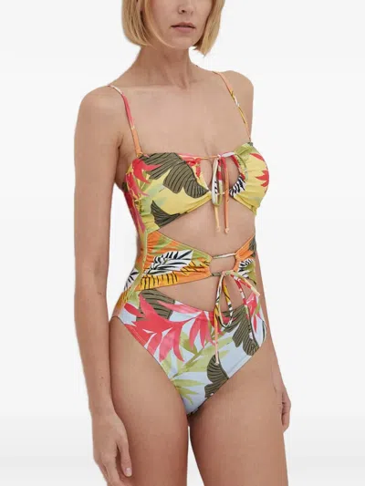 Desigual Tropical-print Cut-out Swimsuit In Multi
