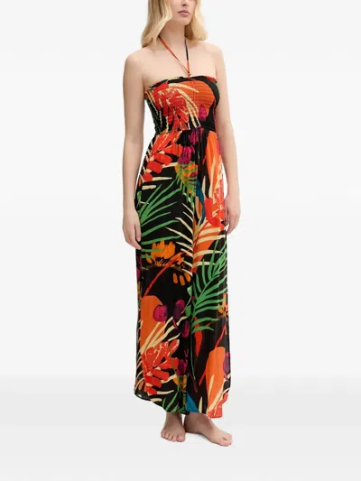 Desigual Tropical-print Smocked Jumpsuit In Multi