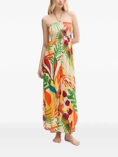 Desigual Tropical-print Smocked Jumpsuit In Multi