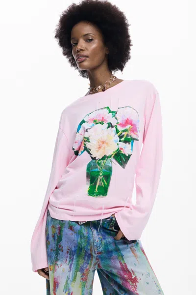 Desigual T-shirt Bouquet In Pink