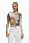 Desigual Abstract Print Cotton T-shirt In Brown