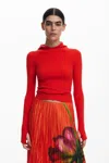 Desigual Rib Hoodie Sweater In Red