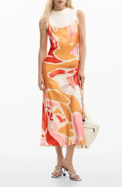 Desigual Two-piece Satin Midi Dress In Multi
