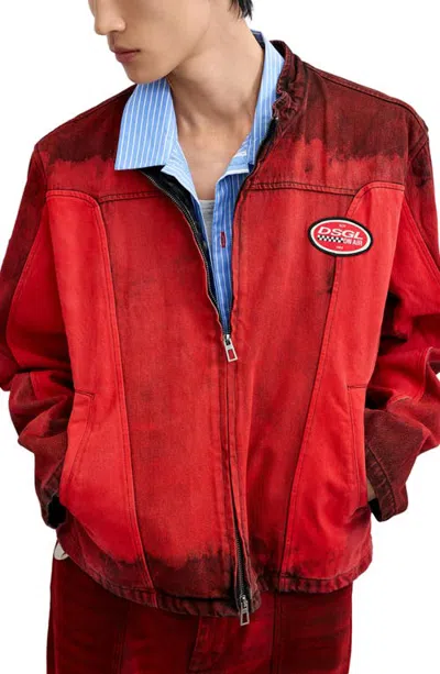 Desigual Two-tone Cotton Racing Jacket In Red