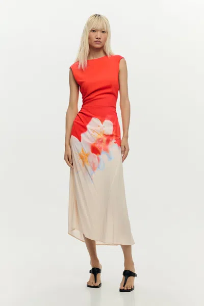 Desigual Two-tone Floral Dress In Orange