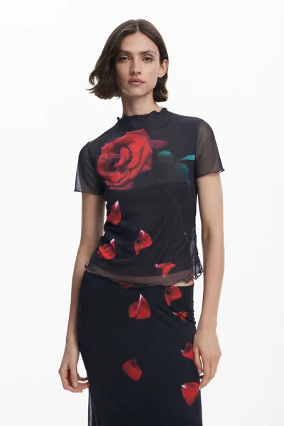 Desigual Tyler Mcgillivary Flower T-shirt In Black