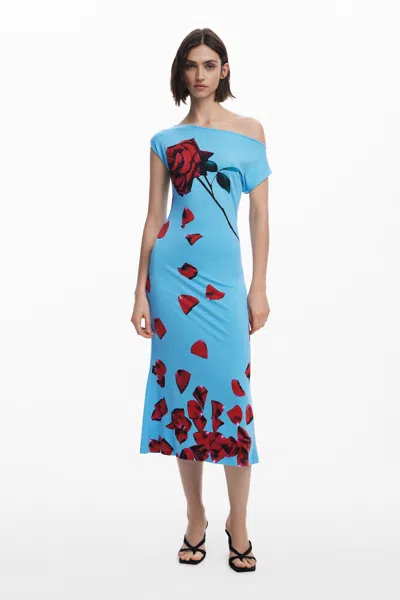 Desigual Tyler Mcgillivary Petal Bardot Dress In Blue