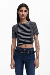 Desigual Stripe Cotton Rib Knit T-shirt In Black