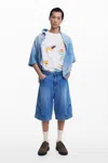 Desigual Upcycling Denim Bermuda Shorts In Blue