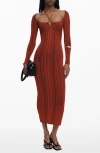 Desigual Variegated Rib Long Sleeve Knit Dress In Red