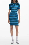 Desigual Variegated Stripe Short Sleeve Sweater Dress In Royal Blue