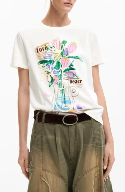 Desigual Vase Graphic T-shirt In White