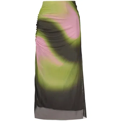 Desigual Tie Dye Mesh Pencil Skirt In Green