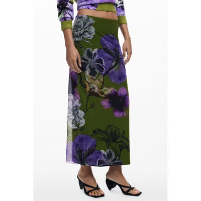 Desigual Verde Polyester Women Skirt With Elastic Waist In Multi