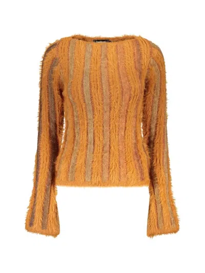 Desigual Vertical-stripe Faux-fur Sweater In Orange