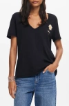 Desigual Vini Floral Cotton Graphic T-shirt In Black