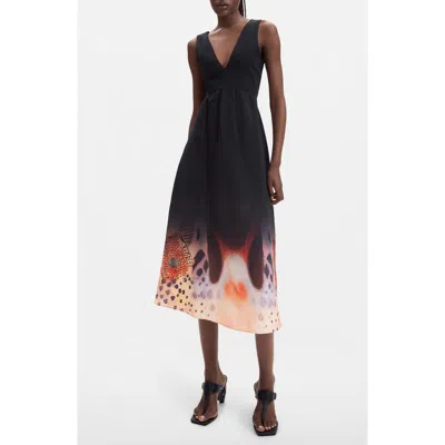 Desigual Viscose V-neck Midi Dress In Black