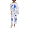 Desigual Placed Print Off The Shoulder Long Sleeve Jumpsuit In White