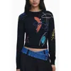 Desigual Floral Crewneck Sweater In Black