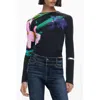 Desigual Abstract Floral Print Long Sleeve T-shirt In Black