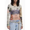 Desigual Pieced Print Long Sleeve T-shirt In Multi