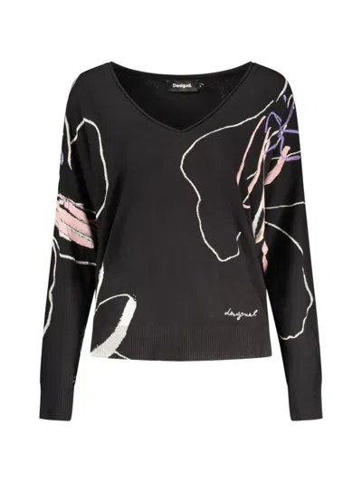 Desigual V-neck Sweater In Black