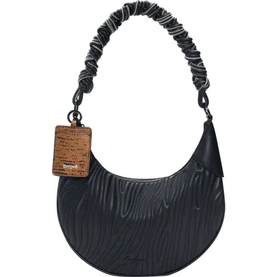 Desigual Wavy Stitch Faux Leather Shoulder Bag In Black