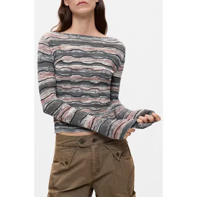 Desigual Wavy Stripe Sweatshirt In Gray