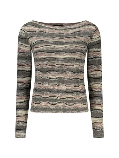Desigual Wavy-knit Boat-neck Sweater In Gray