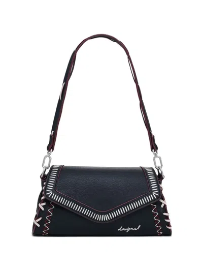 Desigual Whipstitch-trim Grained Shoulder Bag In Blue
