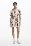 Desigual 花柄シャツワンピース In White