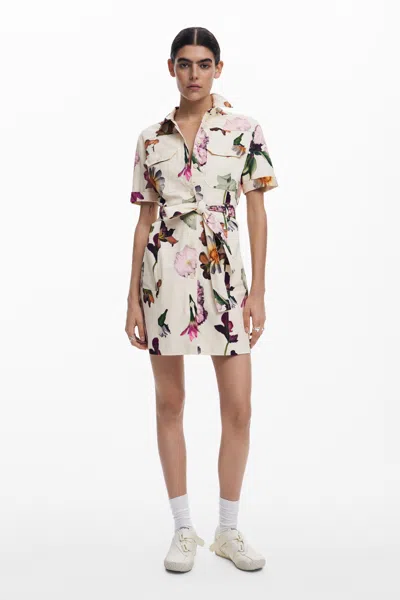 Desigual 花柄シャツワンピース In White
