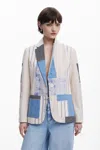 Desigual Patchwork Blazer In White