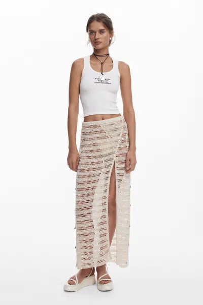 Desigual アプリケ付き透かしパレオドレス In White