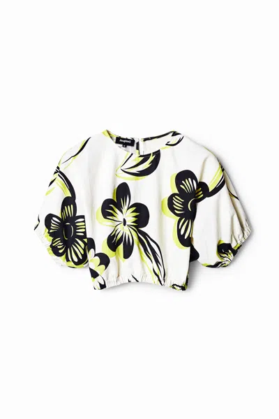 Desigual Cropped Floral Blouse In White