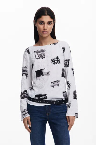 Desigual リボンテクスチャのブラウス In White