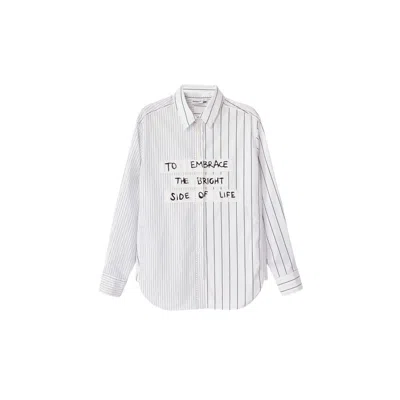 Desigual Cam Yokohama Mixed Stripe Cotton Poplin Button-up Shirt In White