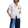 Desigual Embroidered Eyelet Short Sleeve Cotton Button-up Shirt In White