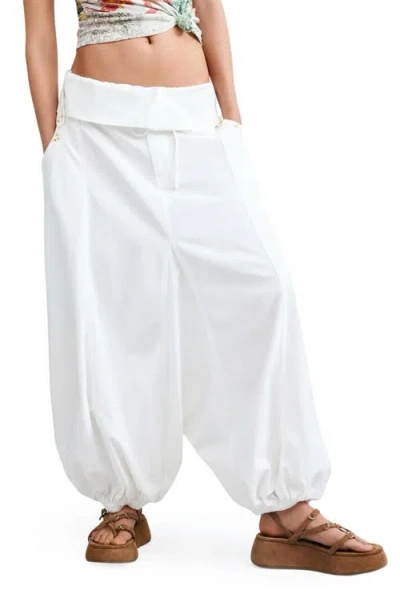 Desigual Wide Leg Cotton Balloon Pants In White