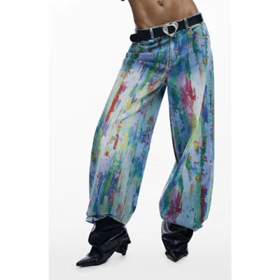 Desigual Wide Leg Jeans In Blue